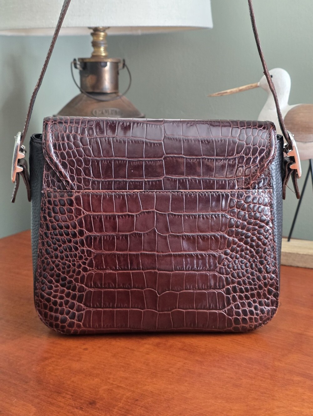 Brighton Croc Embossed Leather Crossbody Bag Brown Heart Y2K - Picture 4 of 16